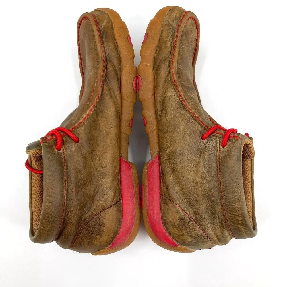 Twisted X Bomber Red Driving Moccasins Leather 2 Eye Chukka Shoes